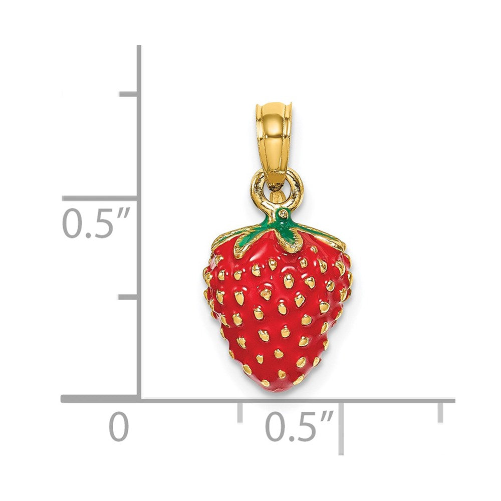 14K W/ Enamel 3-D Strawberry and Leaf Charm