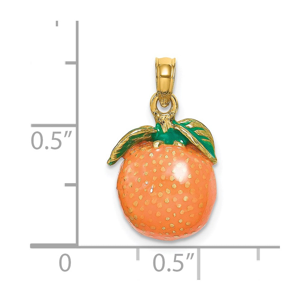 14K W/ Enamel 3-D Orange With Stem and Leaf Charm