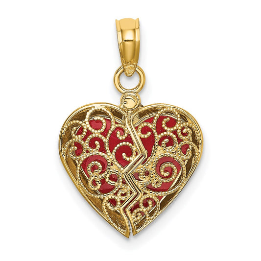 14K 3-D Reversible Heart Opens Charm
