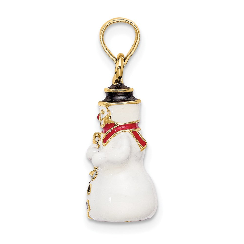 14K 3-D Enamel Snowman Holding Broom Charm