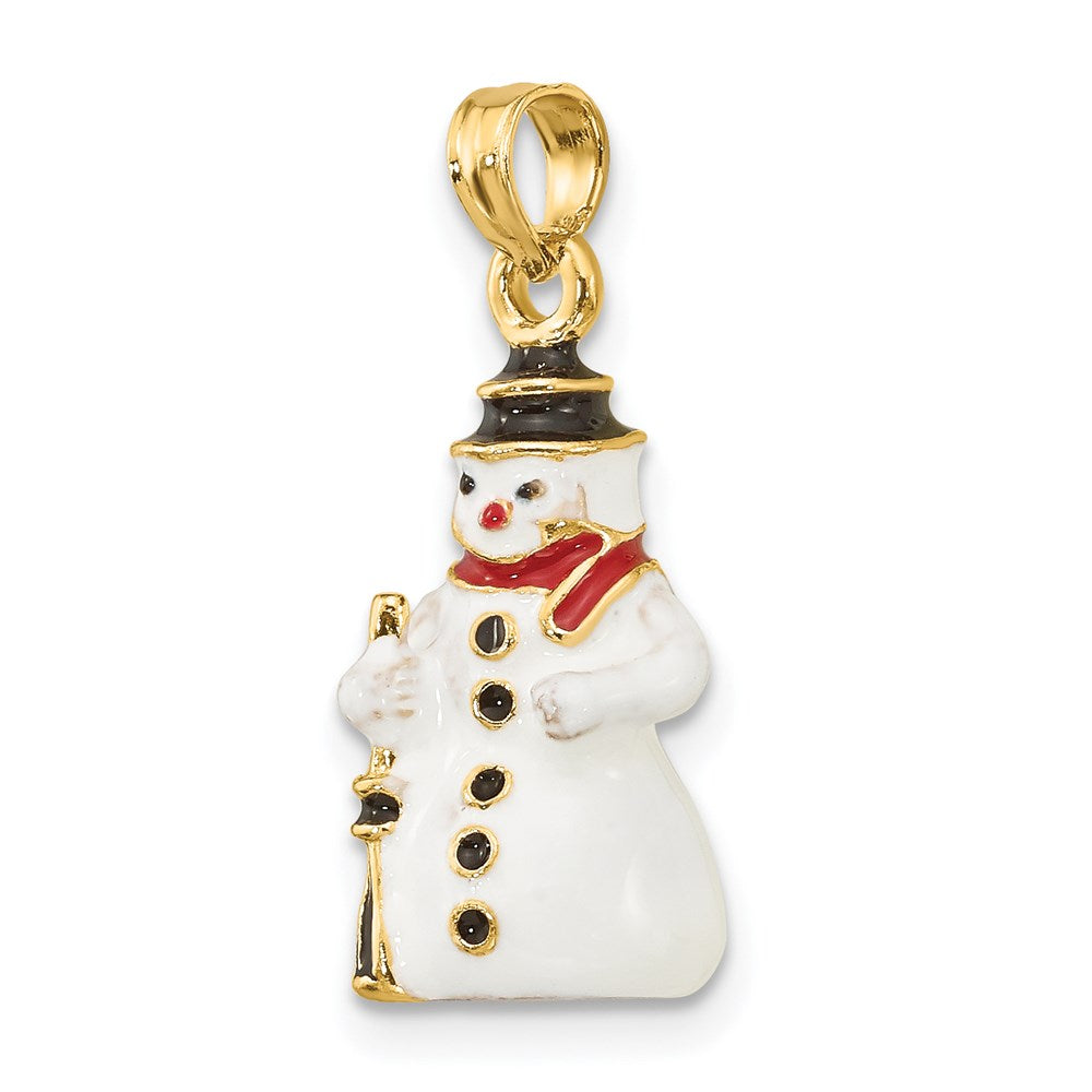 14K 3-D Enamel Snowman Holding Broom Charm
