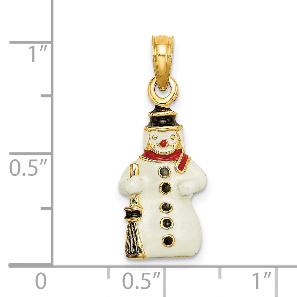 14K 3-D Enamel Snowman Holding Broom Charm
