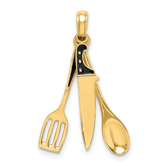 14K 3-D Enamel Butcher Knife, Spoon and Spatula Moveable Charm