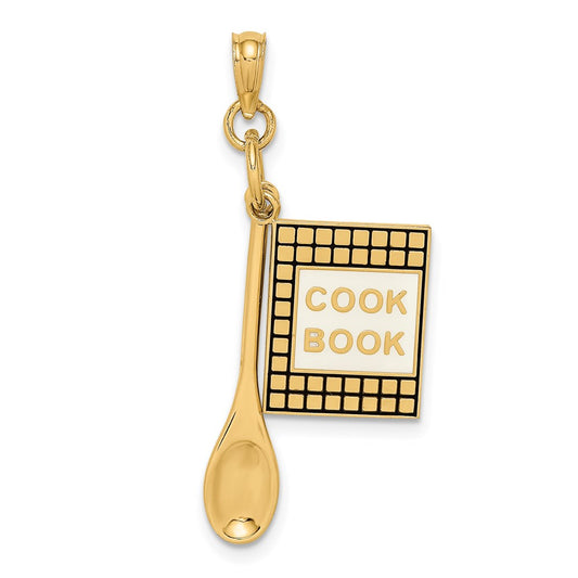 14K 3-D Cook Book W/ Black Enamel and Spoon Charm