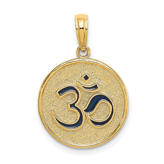 14K Enameled Om w/Lotus Flower on Reverse Charm