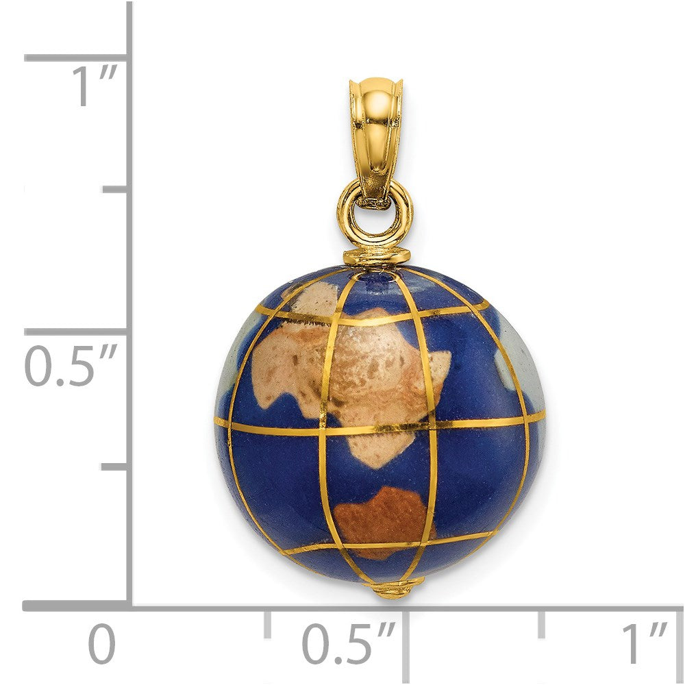 14K 3-D Enamel World Globe Charm
