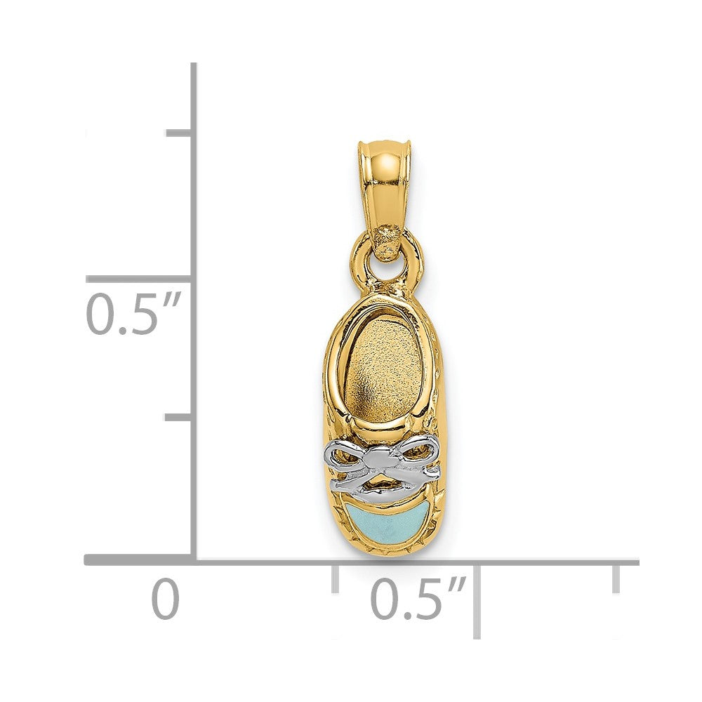 14K w/ White Rhodium 3-D Light Blue Enamel Baby Shoe Charm