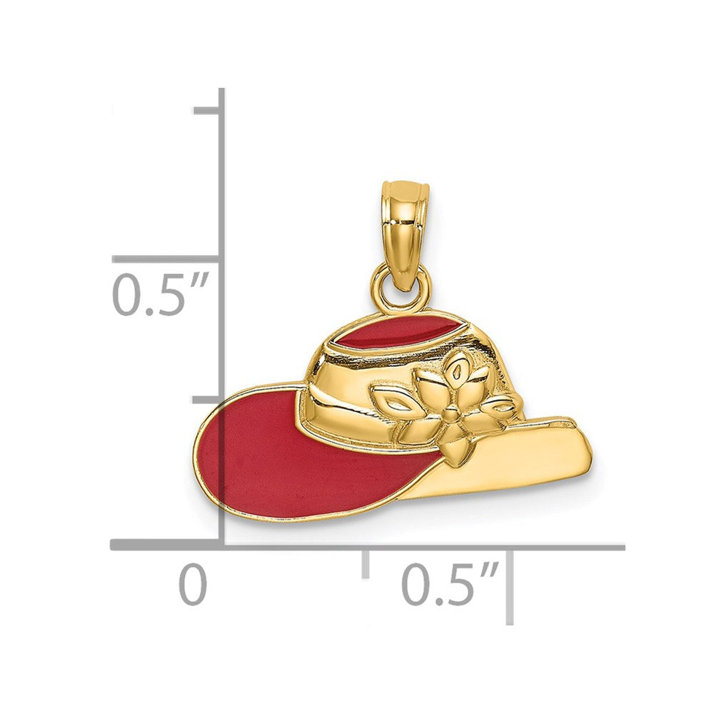 14K Polished 2-D Red Enamel Hat Charm