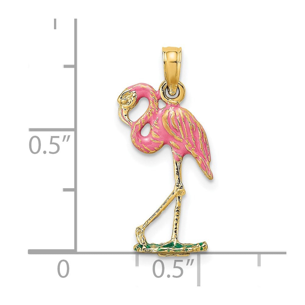 14K 3-D Pink Enamel Flamingo Charm