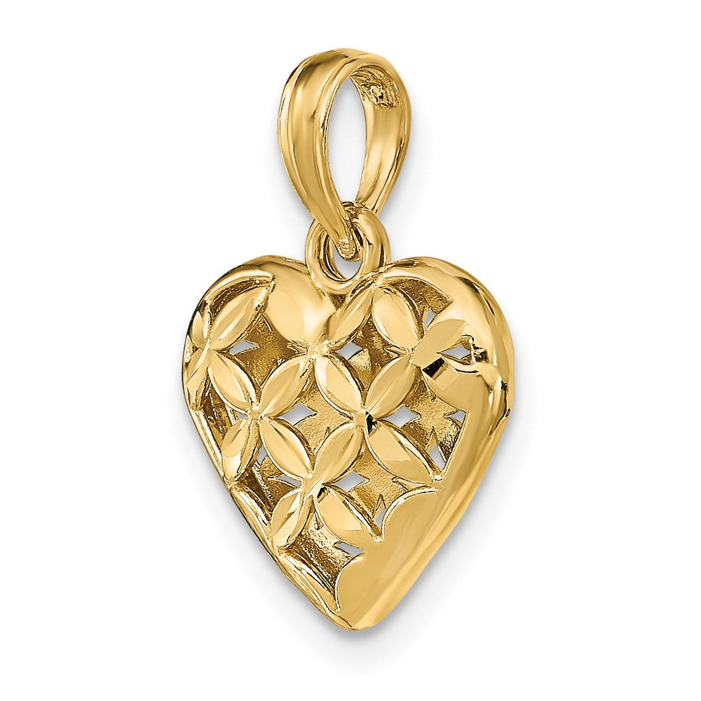 14K 3-D Diamond-cut Filigree Puffed Heart Charm