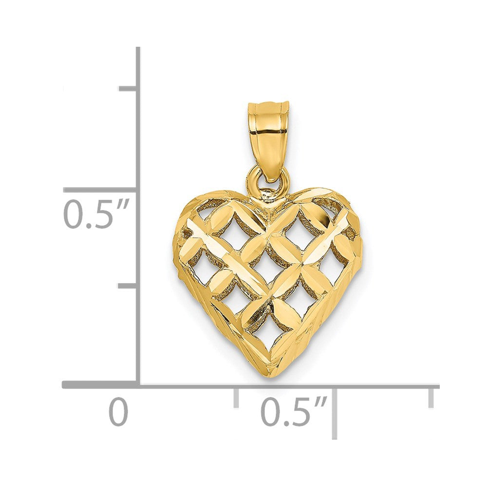 14K 3-D Diamond-cut Filigree Puffed Heart Charm