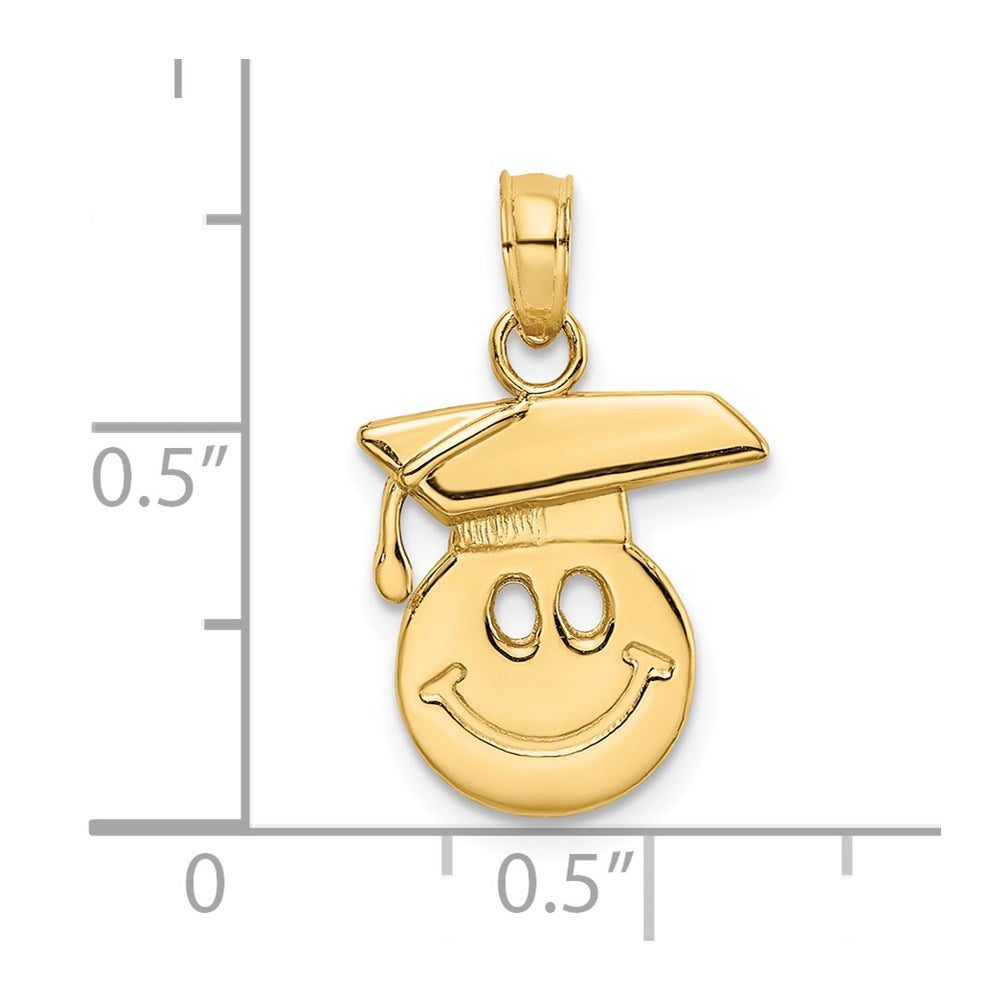 14K Polished Smiley Face w/ Graduation Cap Charm