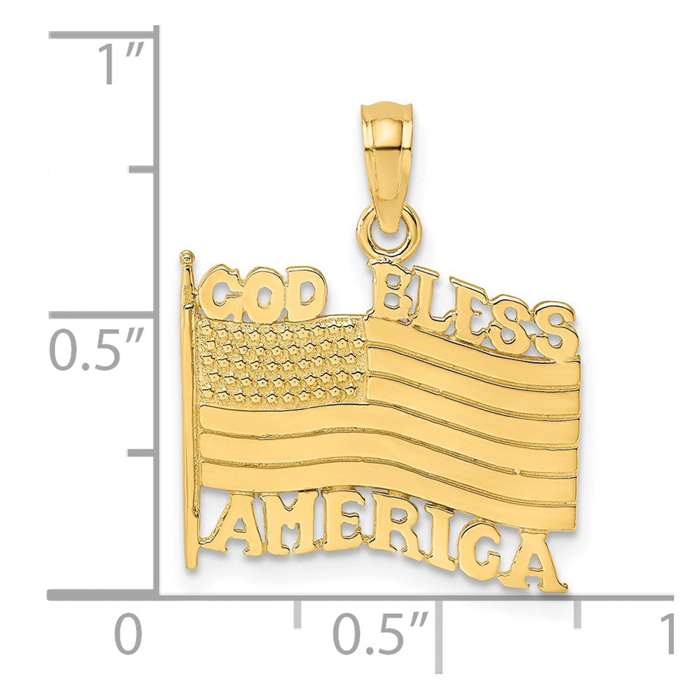 14K Polished Textured God Bless America w/ Flag Charm