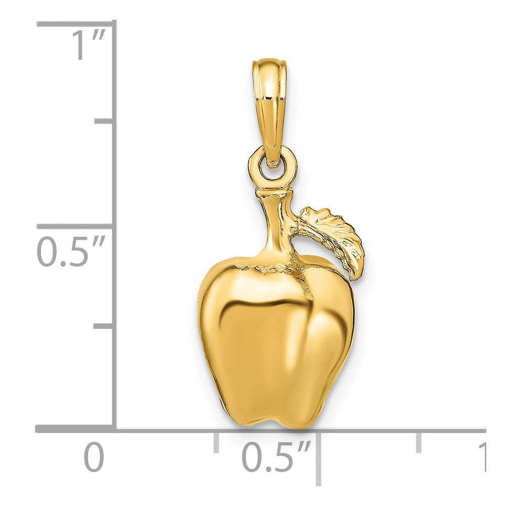 14K 3-D Apple W/ Stem and Leaf Charm