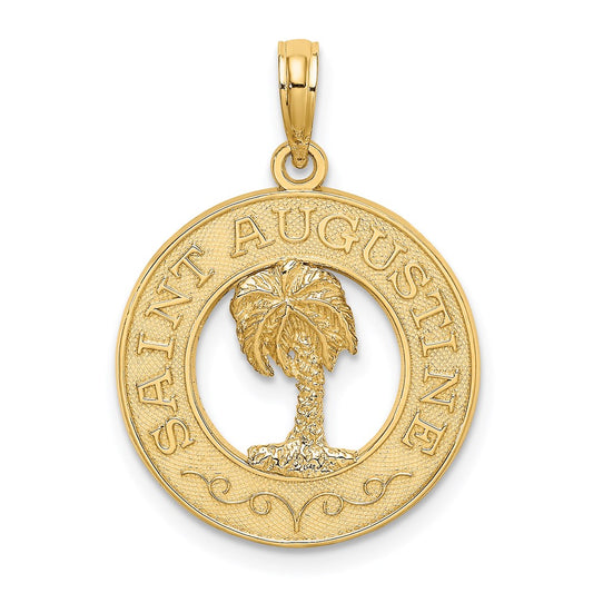 14K SAINT AUGUSTINE w/Palm Tree Circle Charm