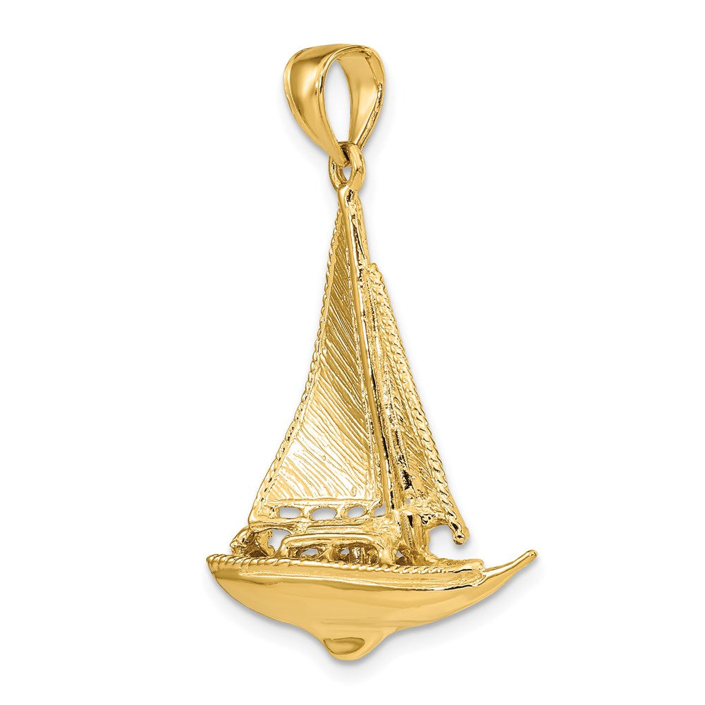 14K 3-D Polished Sailboat Charm