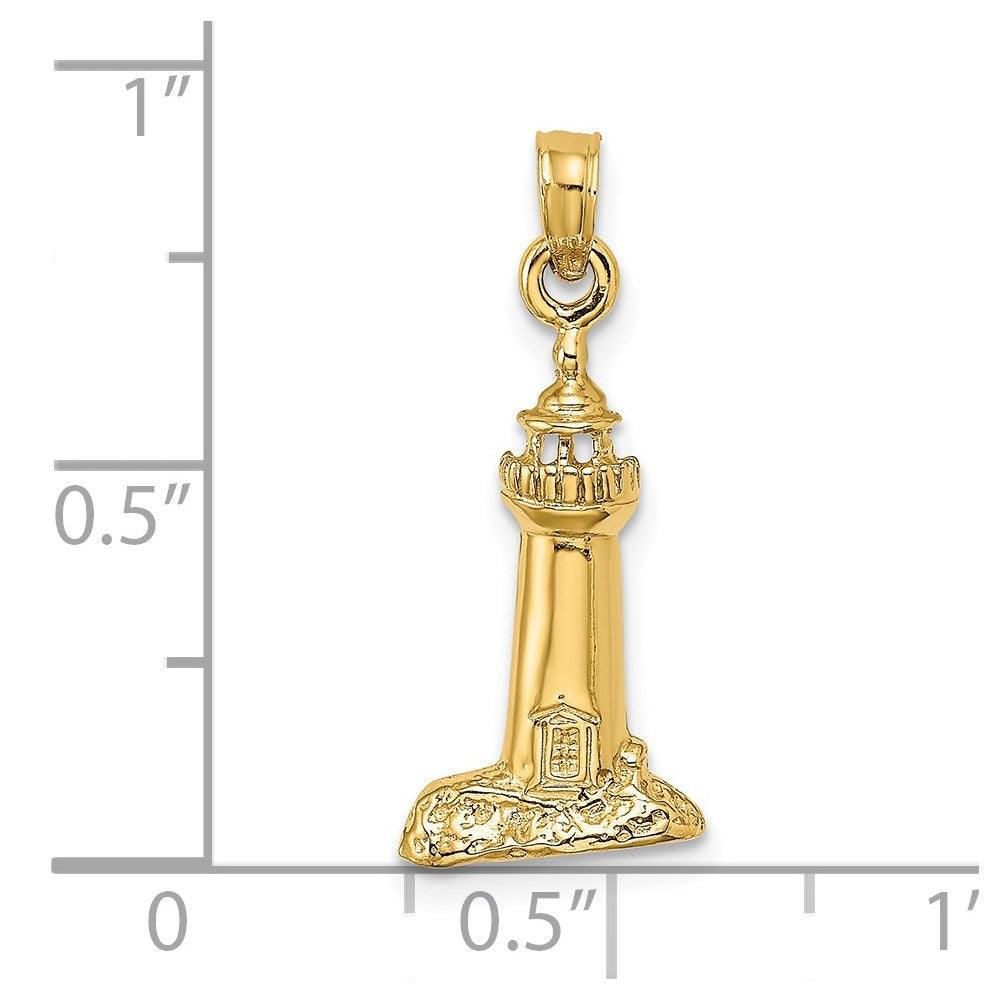 14K 2-D Polished and Textured Lighthouse Charm