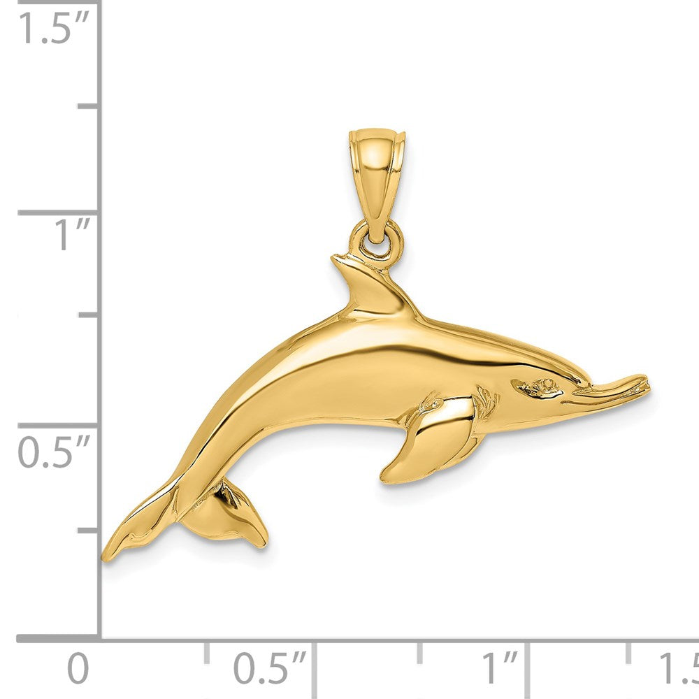 14K Polished Swimming Dolphin Charm