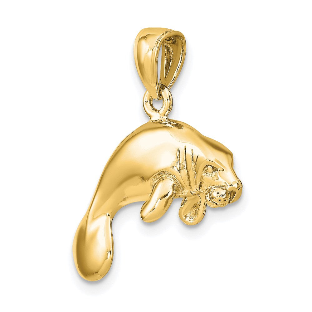 14K 3-D Polished Swimming Manatee Charm