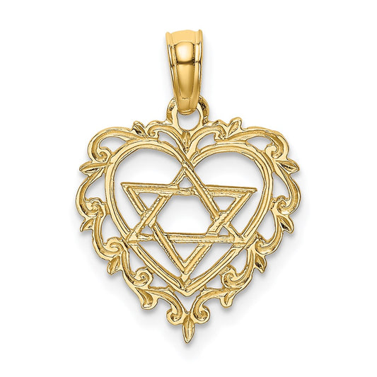 14K Textured Star Of David In Heart Charm