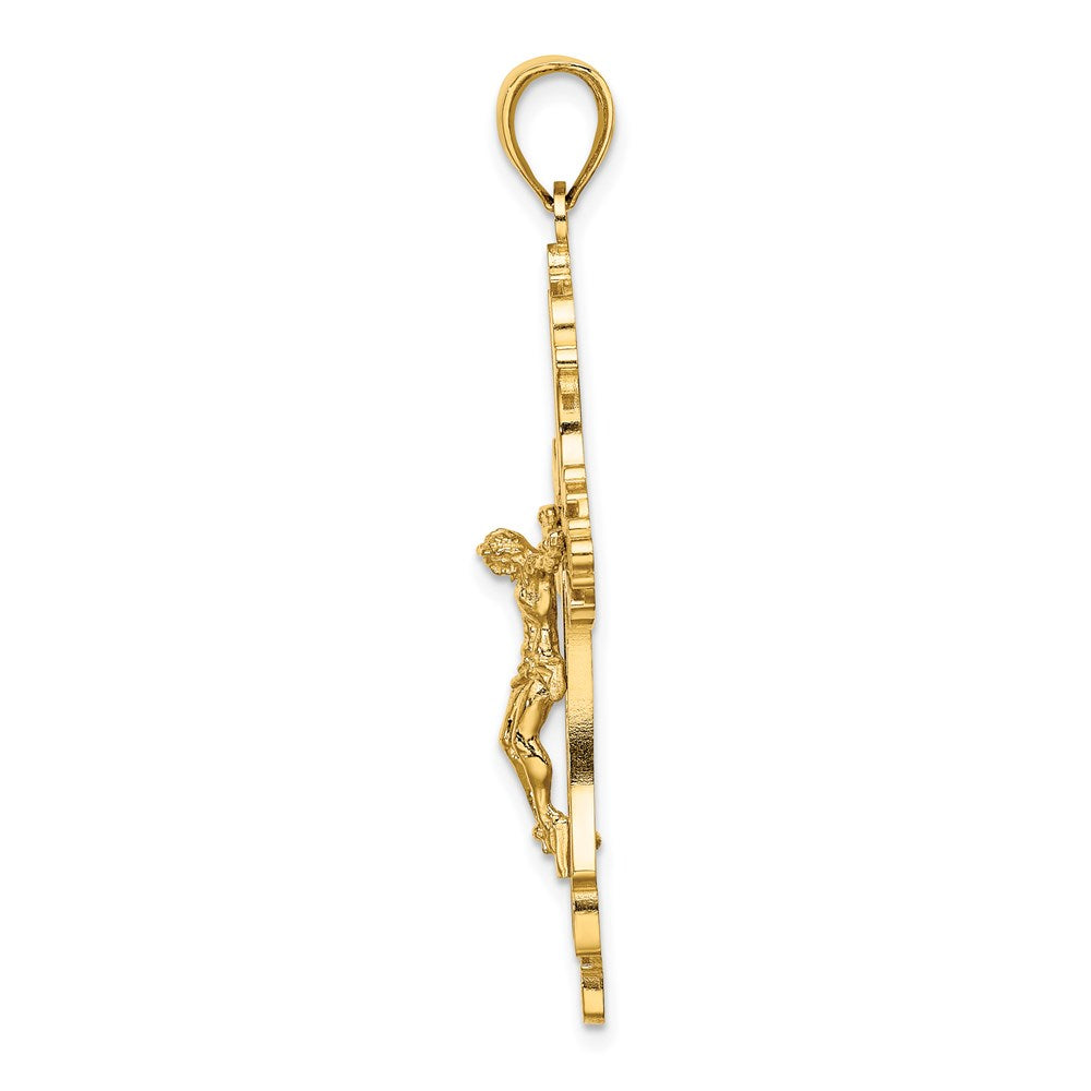 14K Textured Cut-Out Crucifix W/Budded Tips Charm