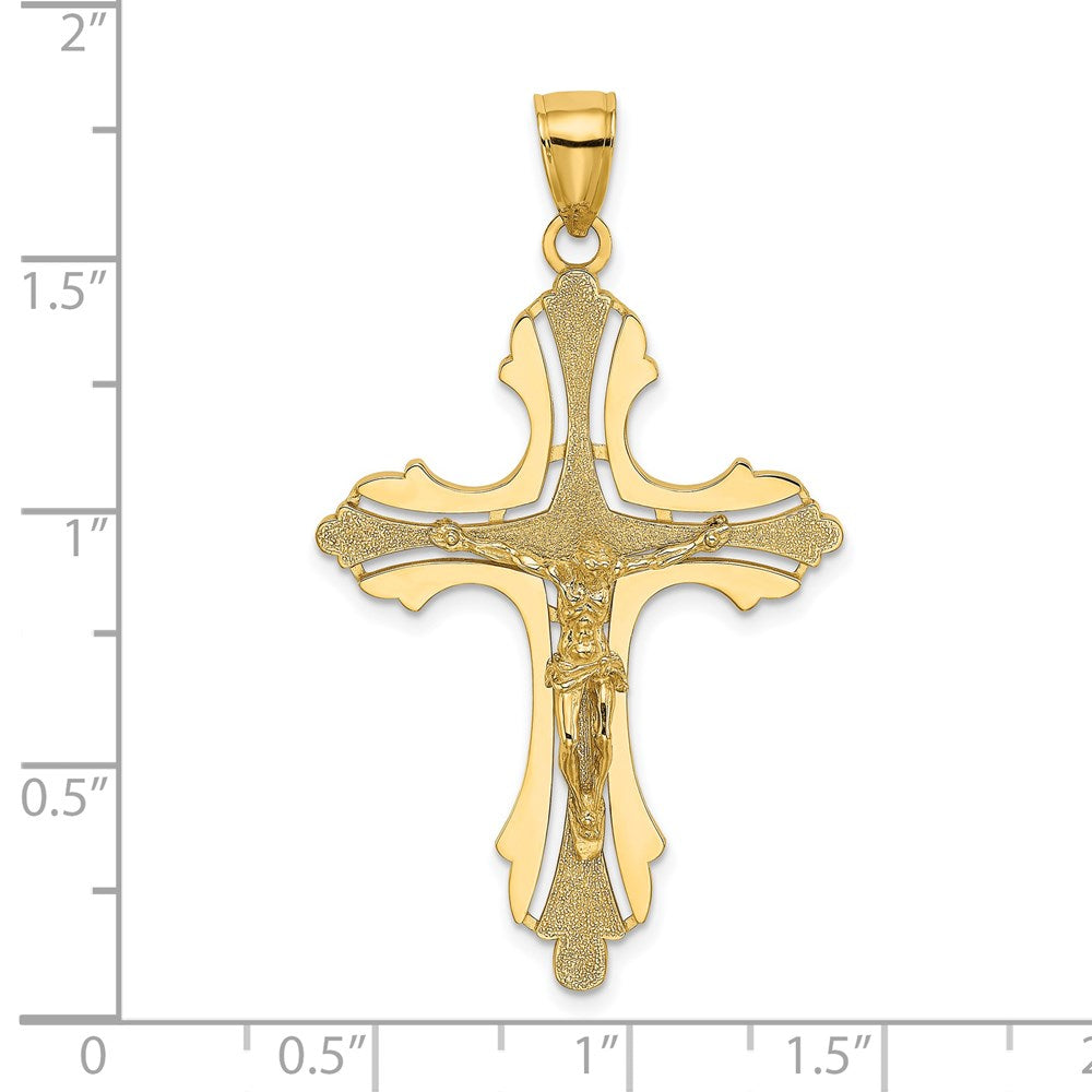14K Textured Cut-Out Crucifix W/Budded Tips Charm