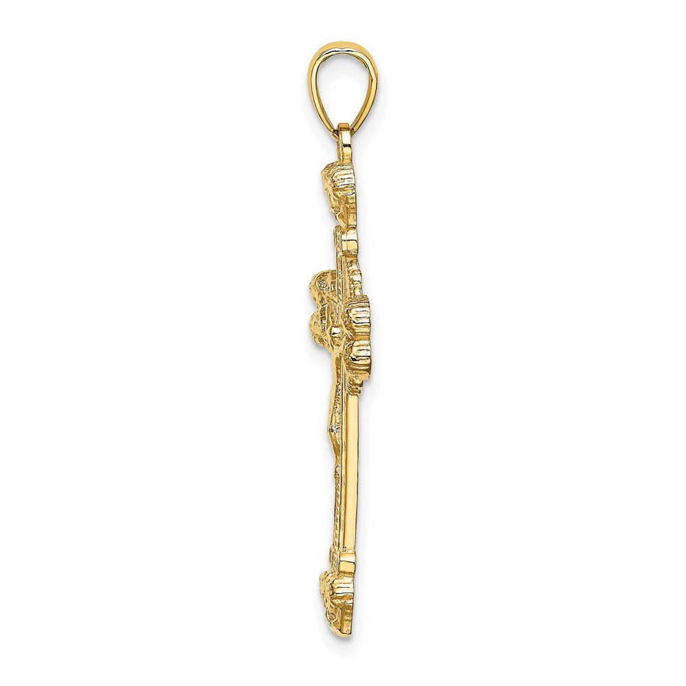 14K Crucifix W/ Sunburst Charm