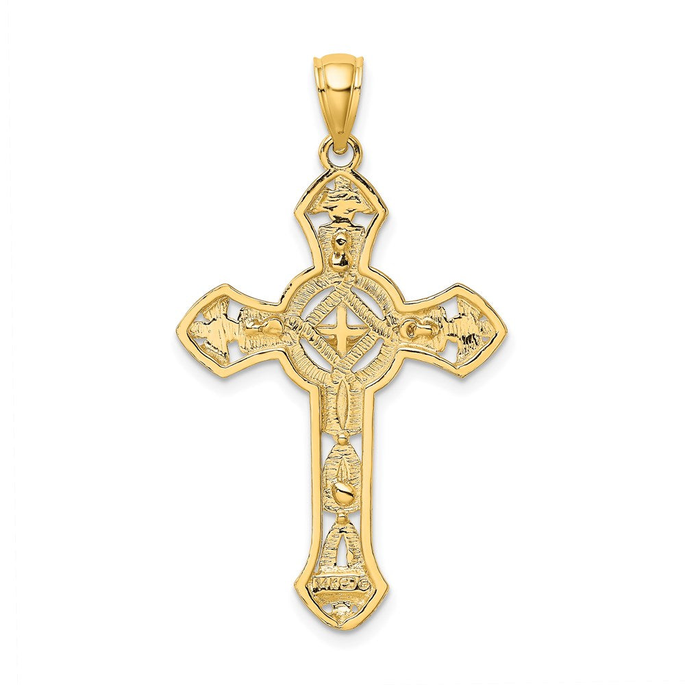 14K Textured Crucifix W/ Arrow Charm