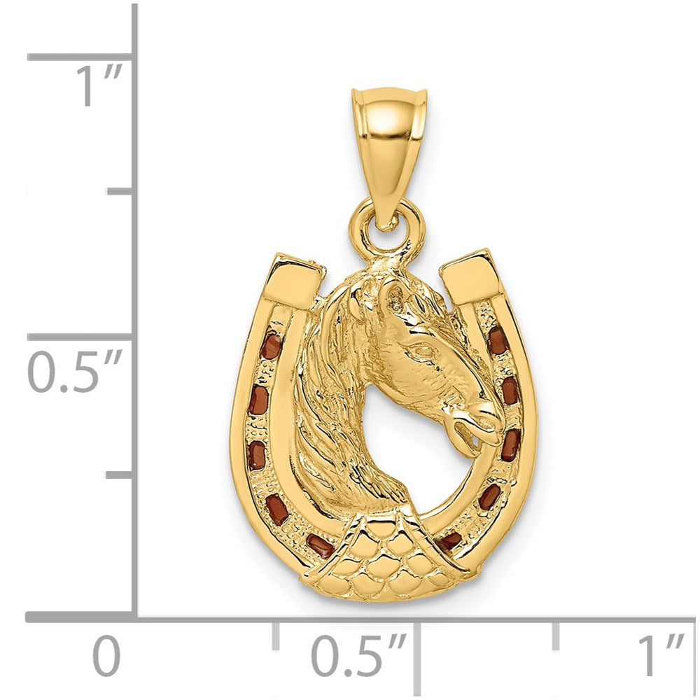 14K Horse Head In Horseshoe w/ Enameled Charm