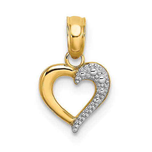14k with White Rhodium Textured Mini Heart Charm
