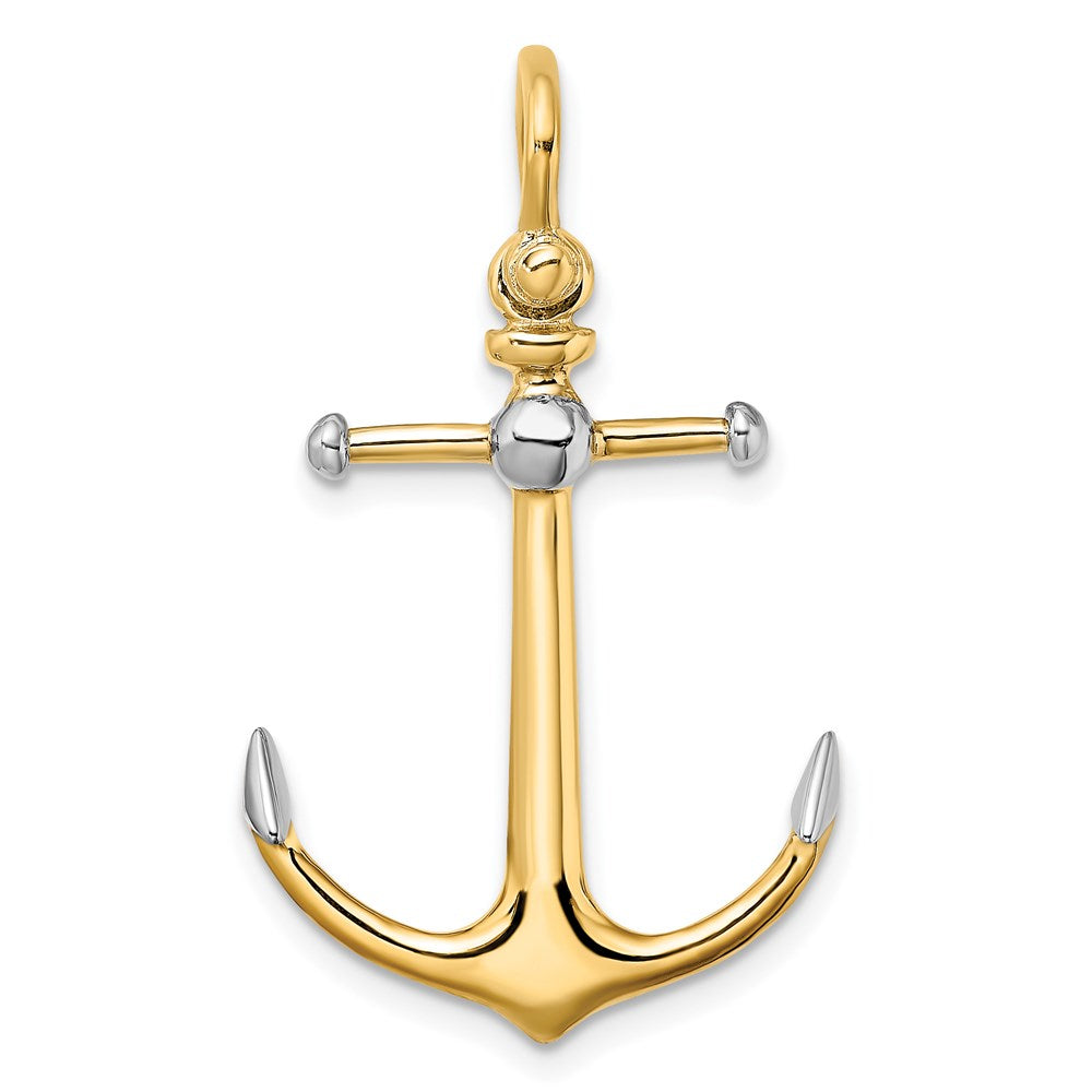 14K w/Rhodium 3-D Anchor w/Long T Bar and Shackle Bail Charm