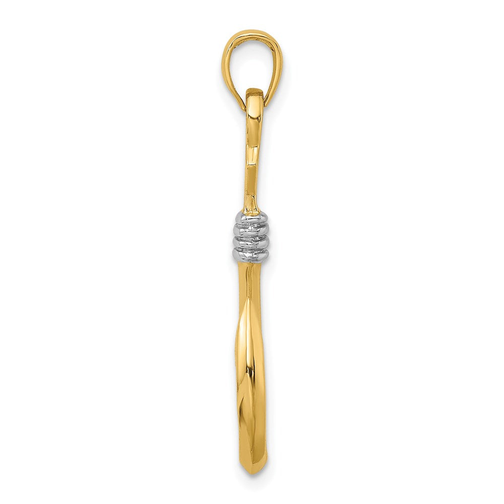 14K w/Rhodium 3-D Fish Hook With Rope Charm