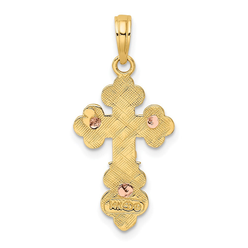 14K Two-Tone Crucifix W/ Scallop Trim Charm