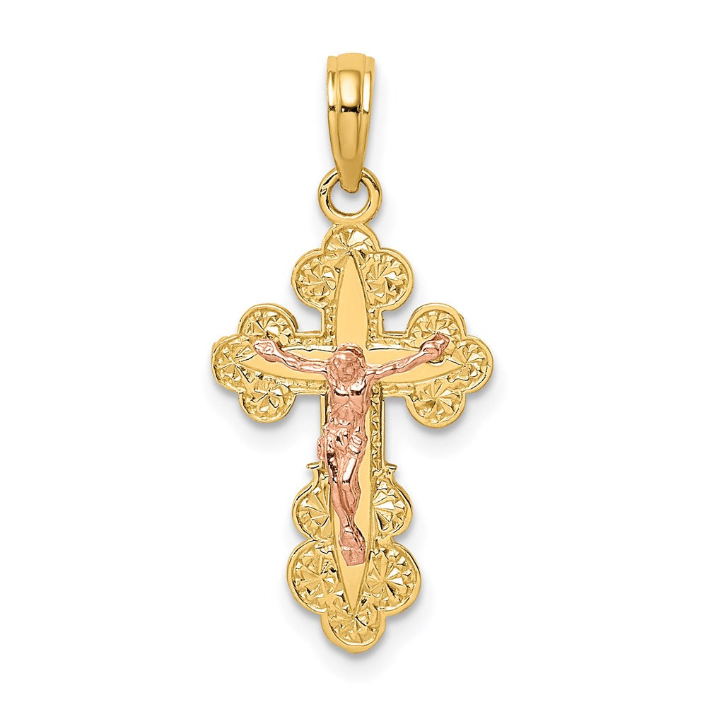 14K Two-Tone Crucifix W/ Scallop Trim Charm