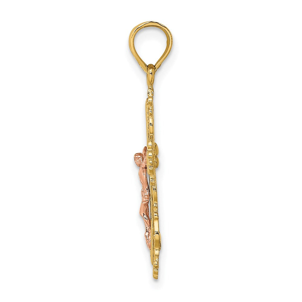 14K Two-Tone Crucifix W/ Lace Trim Charm