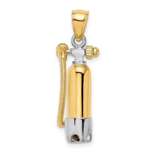 14K w/Rhodium 3-D Single Scuba Tank W/ Hose Charm