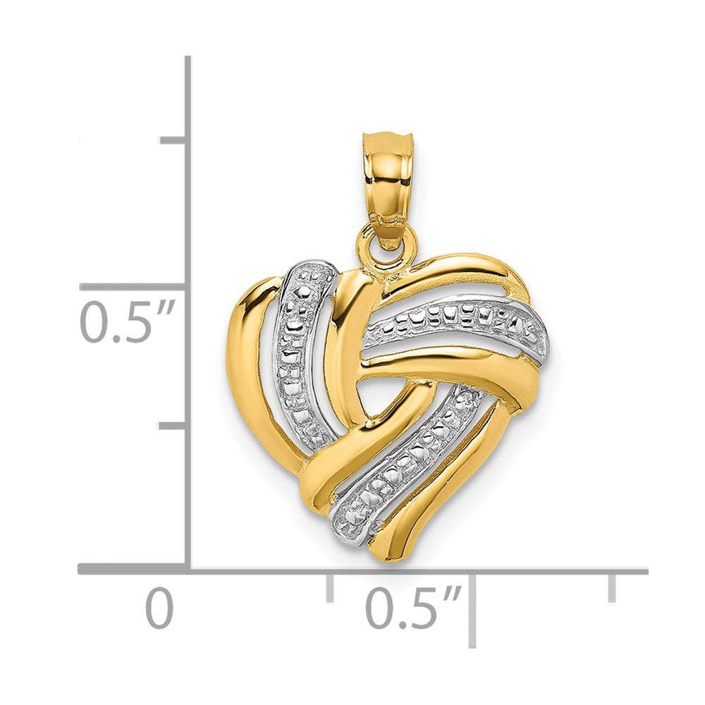 14k w/ White Rhodium Textured Heart Charm
