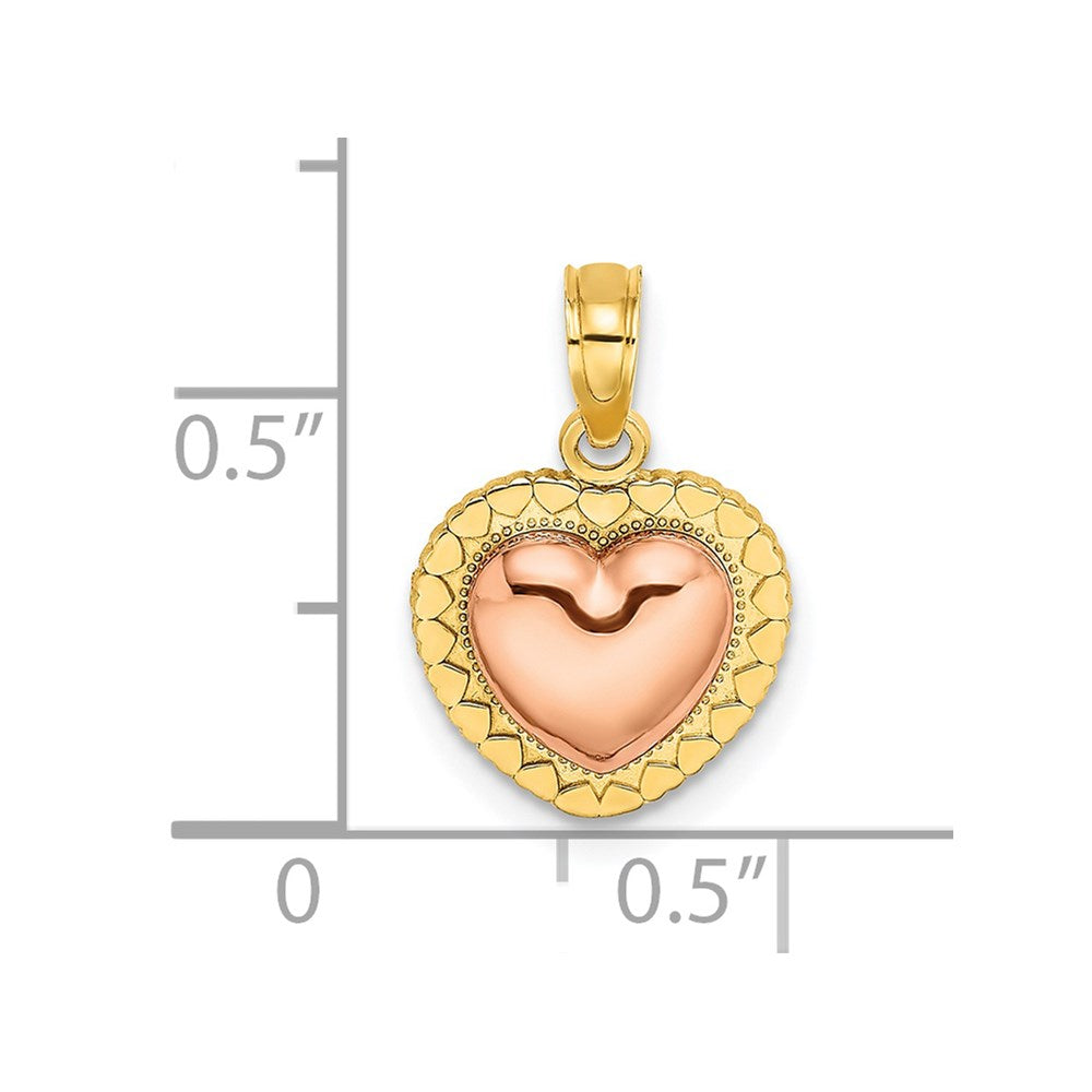 14k Yellow and Rose Gold Polished Heart Beaded Charm