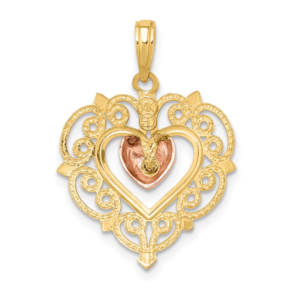 14k Yellow and Rose Gold Heart w/ Lace Trim Charm
