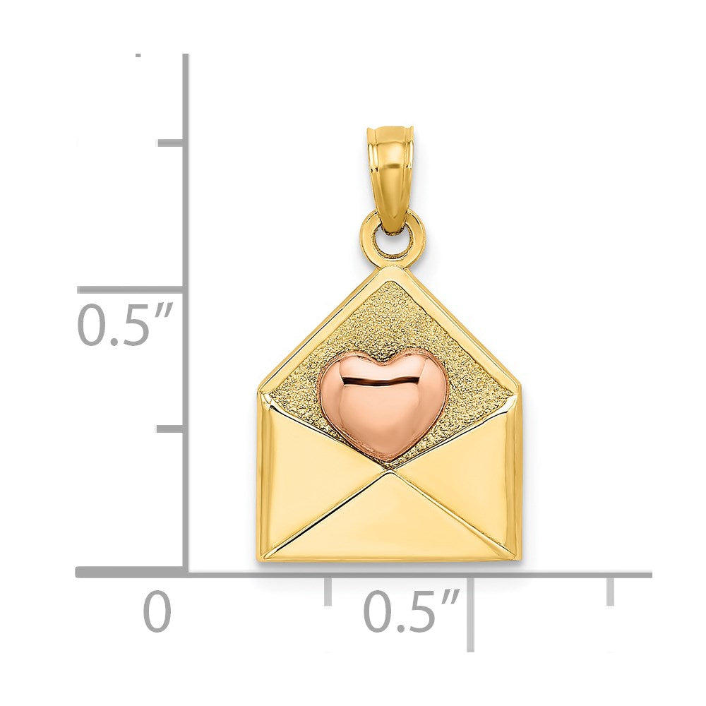 14k Rose and Yellow Gold 3-D XOXO Envelope Heart Charm