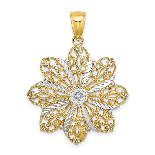 14K w/ Rhodium D/C Flower Charm