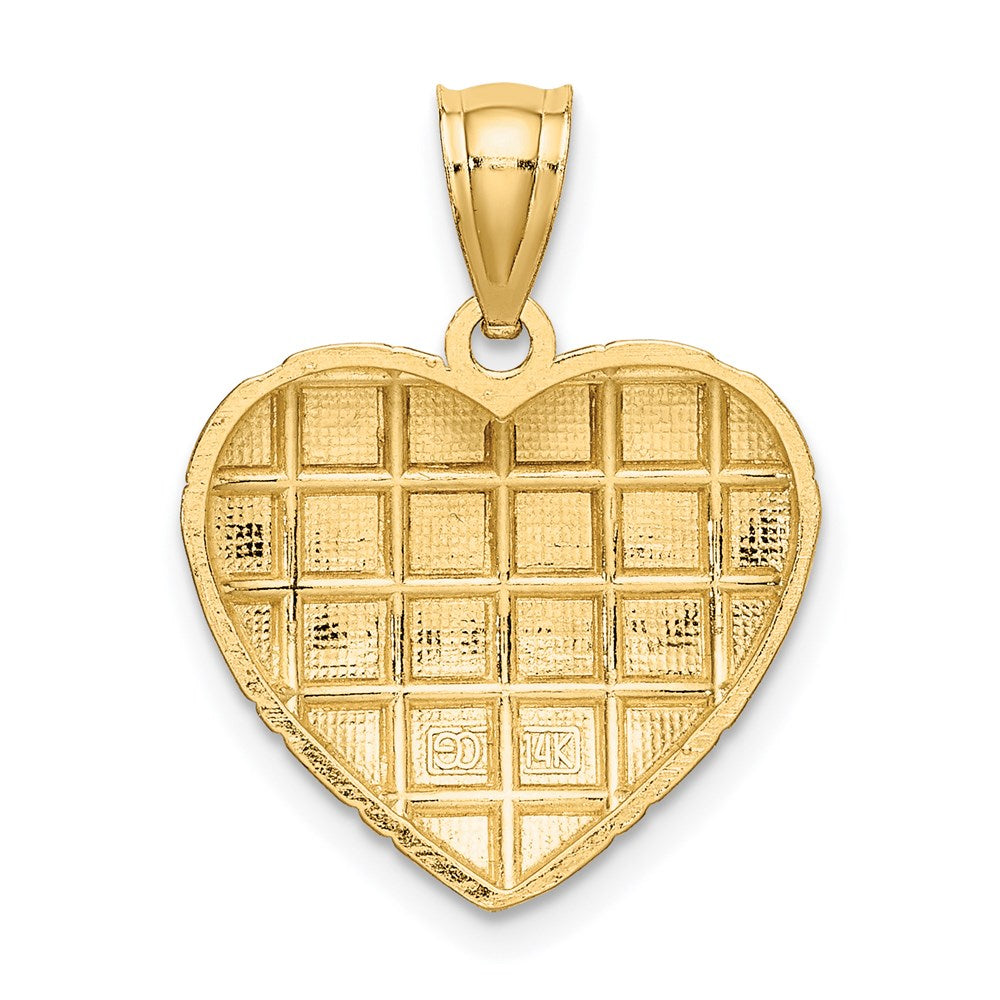 14k w/Rhodium Diamond-cut Heart Charm