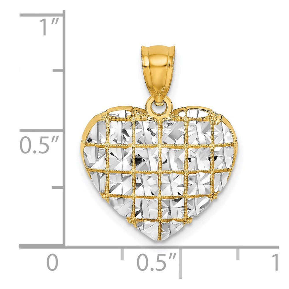 14k w/Rhodium Diamond-cut Heart Charm