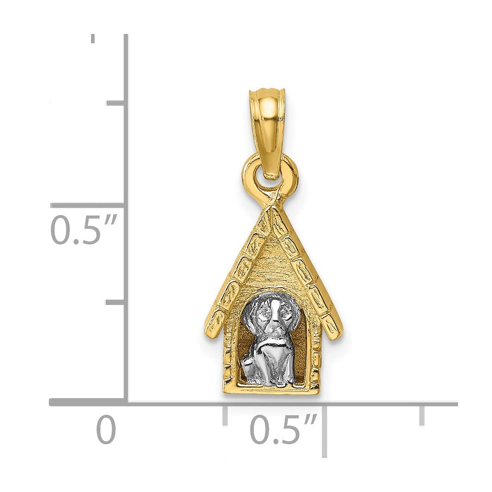 14k Two-tone 3-D Dog Inside Dog House Charm