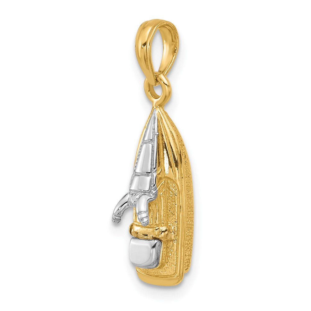 14K w/Rhodium 3-D Wave Runner W/ Moveable Seat Charm