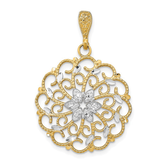 14K w/Rhodium D/C Scalloped Wave Charm
