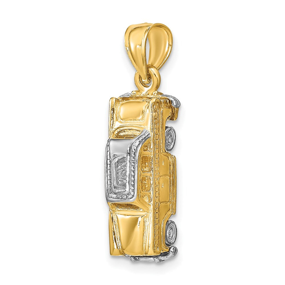 14k with White Rhodium 3-D Taxi with Moveable Tires Charm