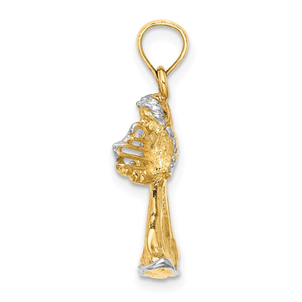 14k w/ White Rhodium 3-D Angel Playing Harp Charm