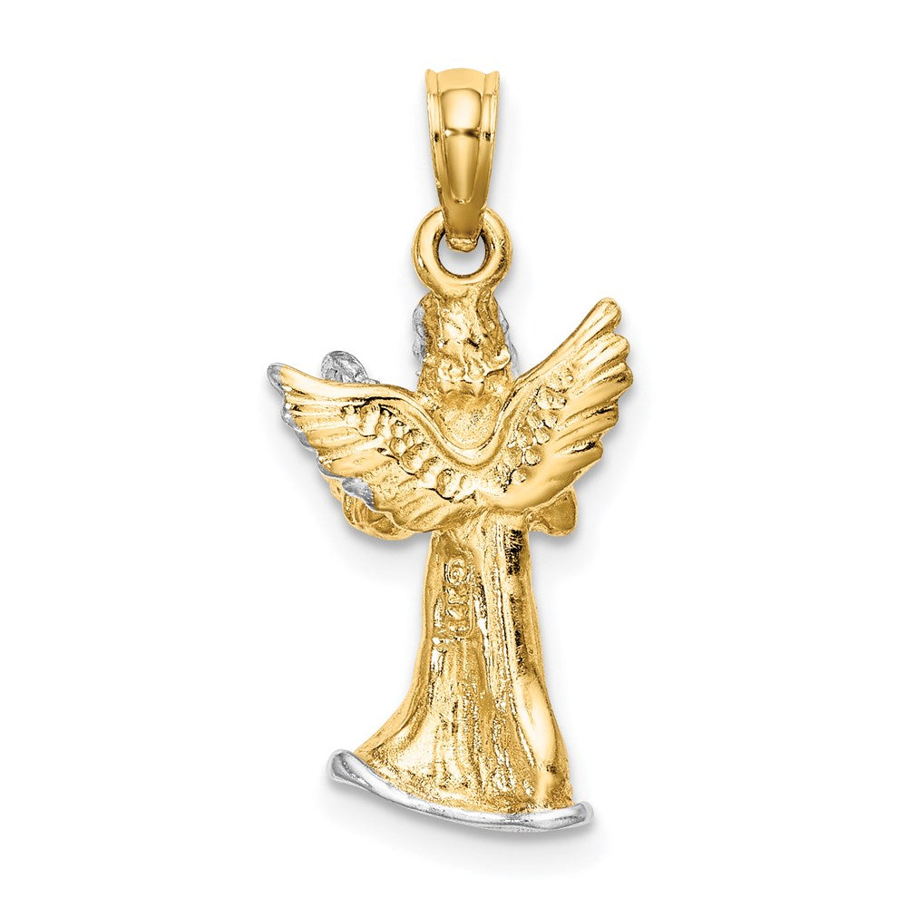 14k w/ White Rhodium 3-D Angel Playing Harp Charm