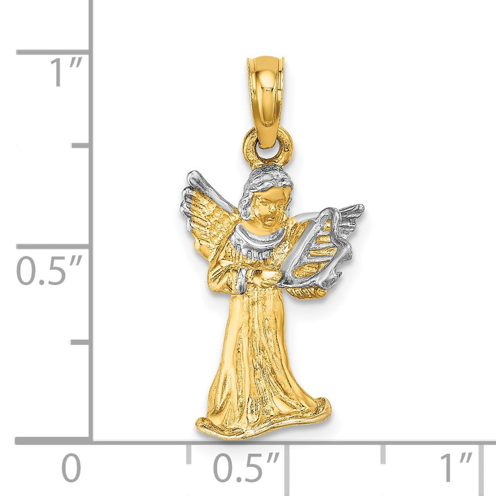 14k w/ White Rhodium 3-D Angel Playing Harp Charm